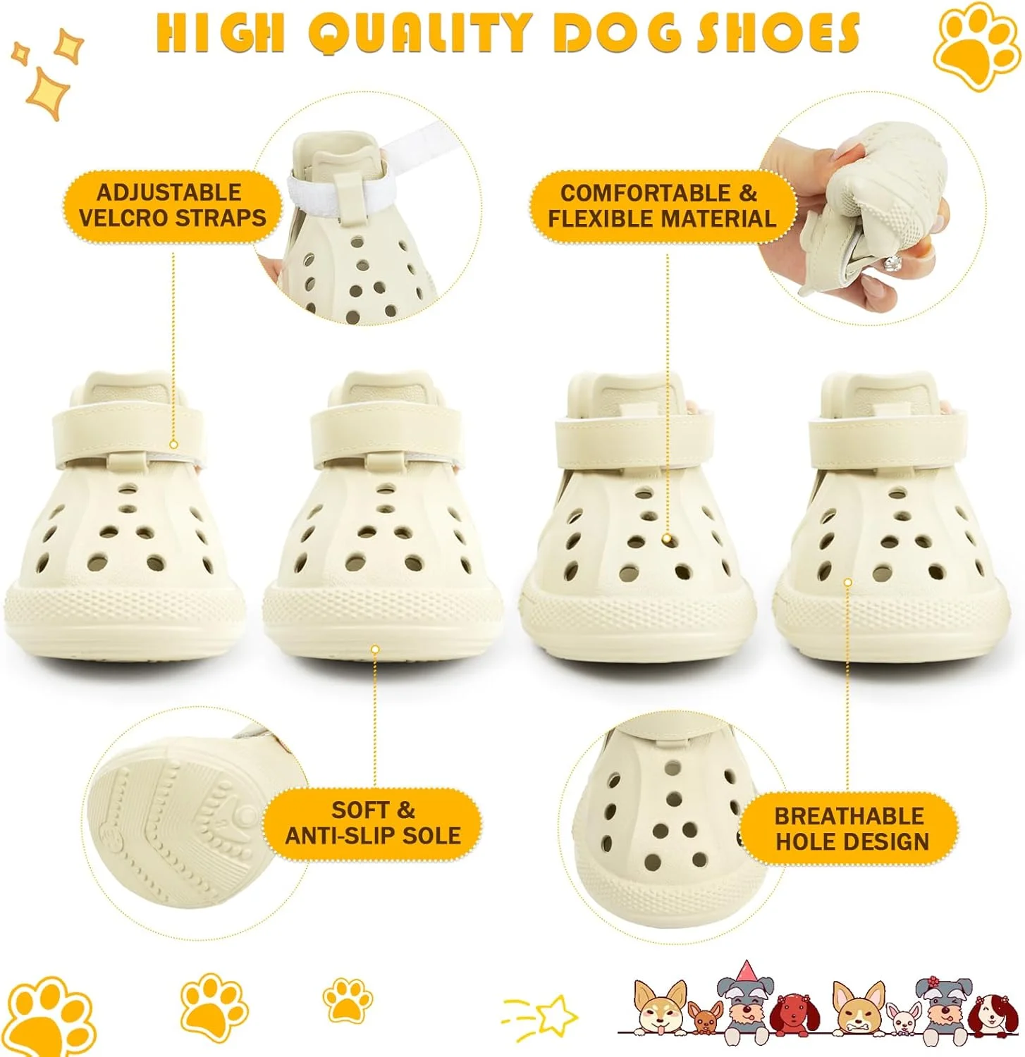 کفش سگ برای پیاده روهای داغ، 6.5 در 5 سانتی متر، بژ، 4 عدد