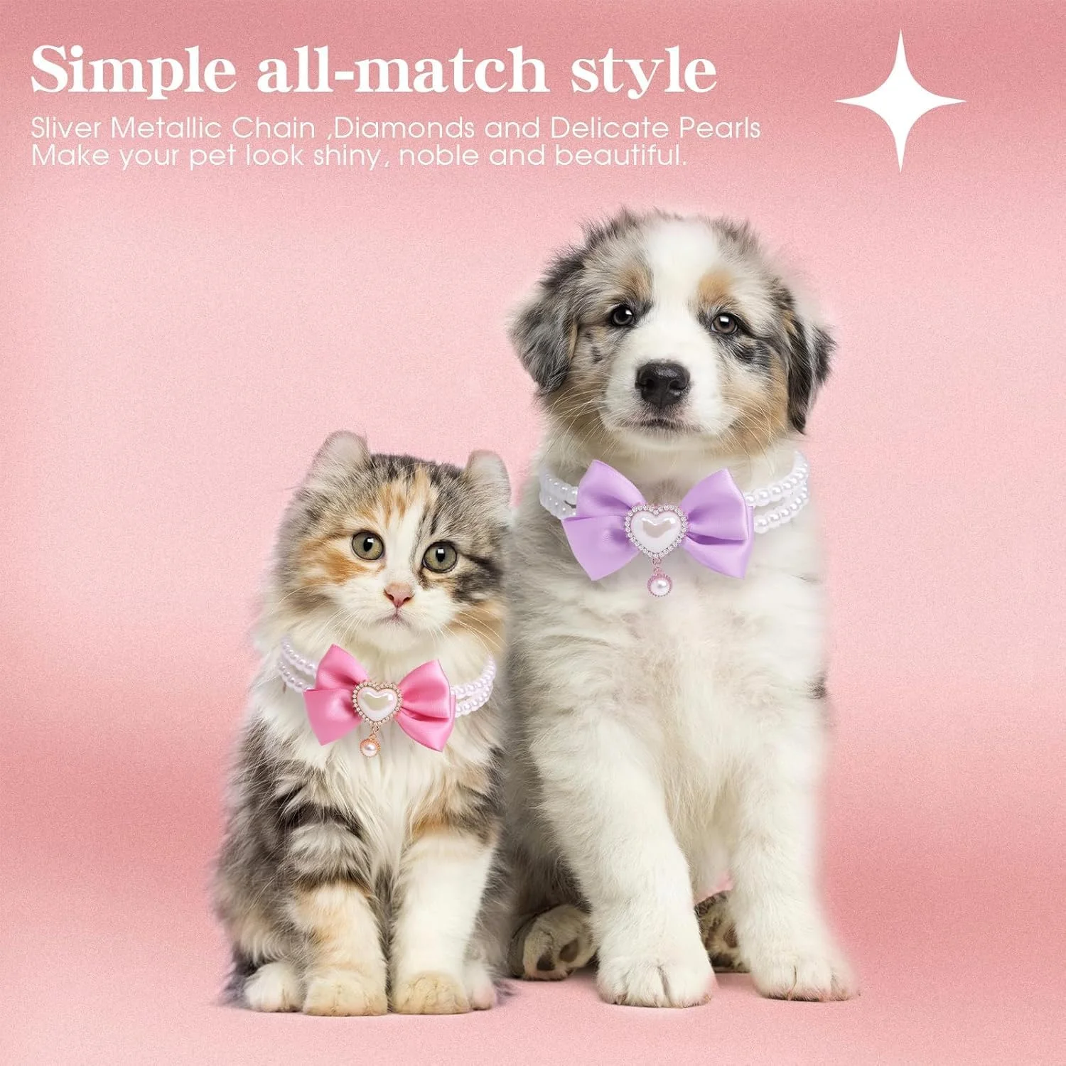 قلاده سگ و گربه LBOYLOVE®، گردنبند زنجیره ای طلایی آویز قلبی شکل زیبا و قابل تنظیم برای حیوانات خانگی کوچک و متوسط، گربه ها، سگ ها، بچه گربه ها، توله سگ ها (صورتی، M)