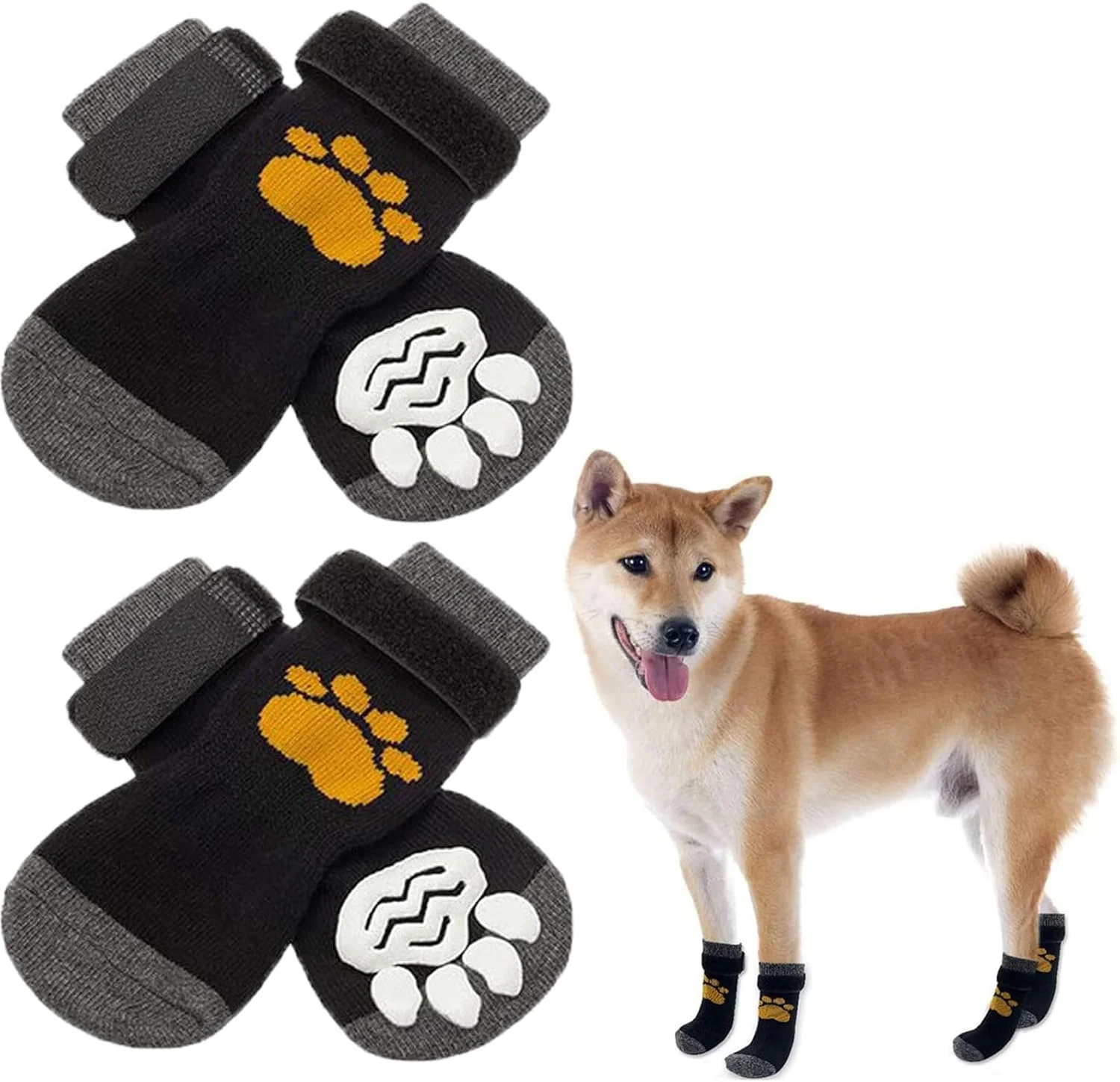 دو جفت جوراب سگ، محافظت از پنجه های آسیب دیده، چکمه های چسبان حیوانات خانگی با بند قابل تنظیم برای پیاده روی در فضای داخلی و خارجی (M) دو جفت جوراب سگ، محافظت از پنجه های آسیب دیده، چکمه های چسبان حیوانات خانگی با بند قابل تنظیم برای پیاده روی در فضای داخلی و خارجی (M)
