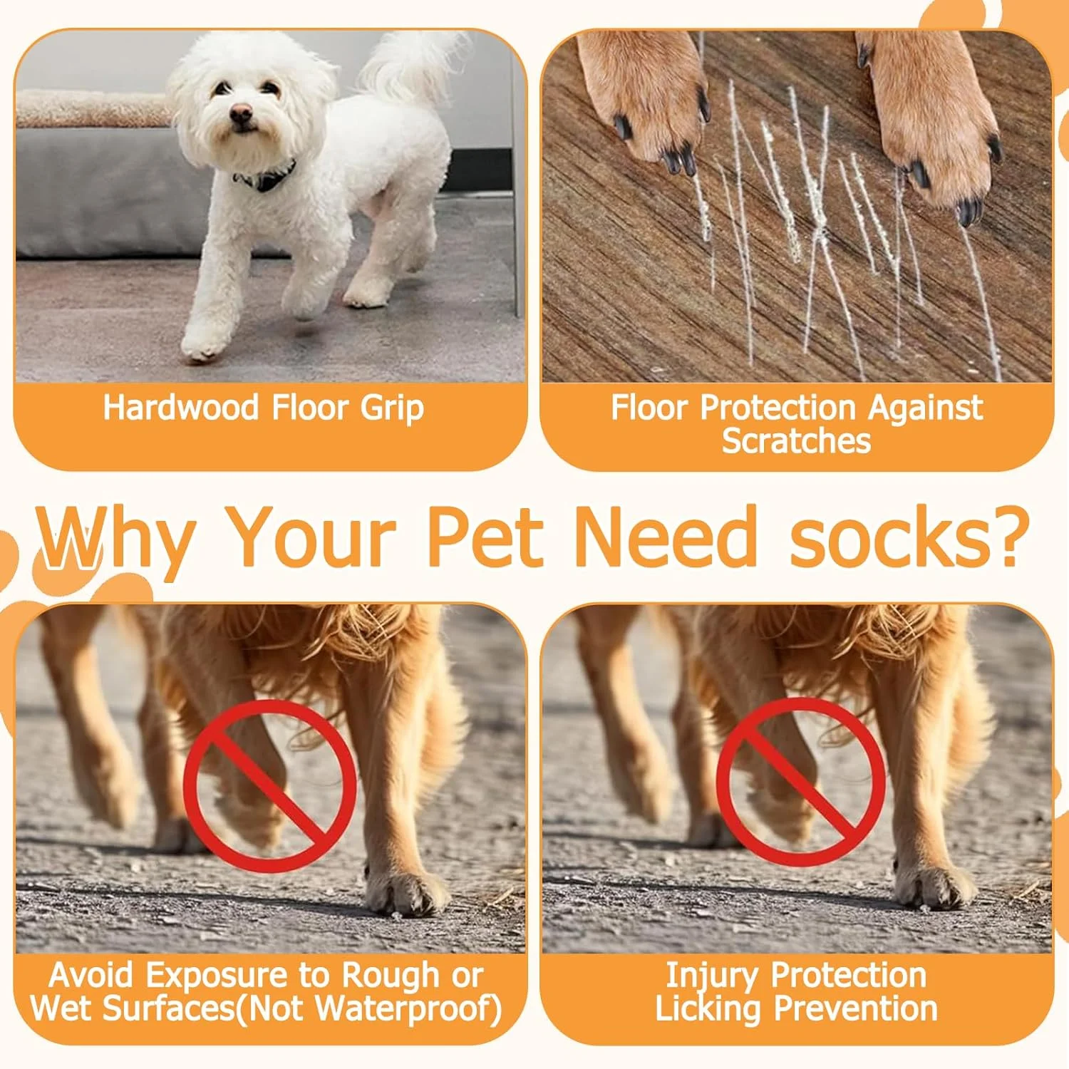 دو جفت جوراب سگ، محافظت از پنجه های آسیب دیده، چکمه های چسبان حیوانات خانگی با بند قابل تنظیم برای پیاده روی در فضای داخلی و خارجی (M)