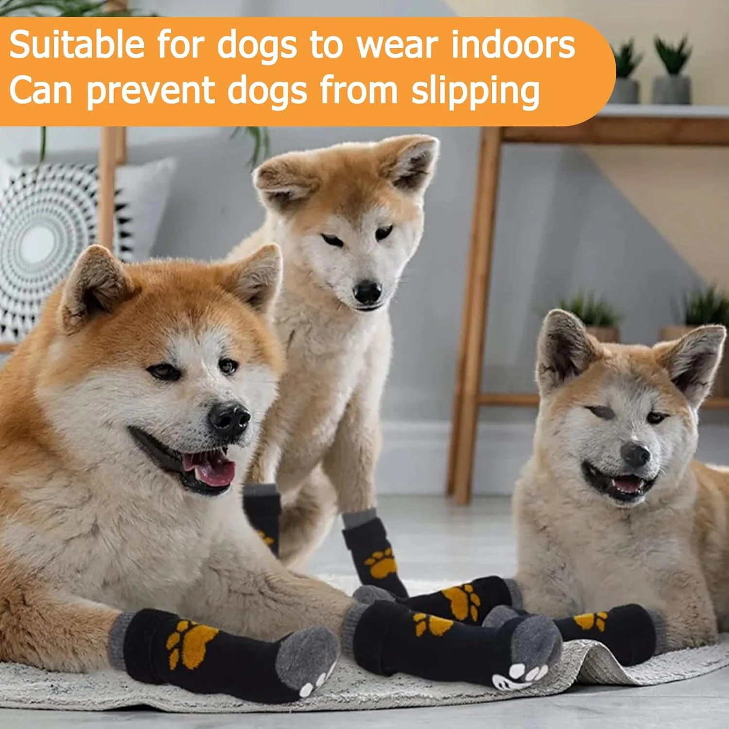 دو جفت جوراب سگ، محافظت از پنجه های آسیب دیده، چکمه های چسبان حیوانات خانگی با بند قابل تنظیم برای پیاده روی در فضای داخلی و خارجی (M)
