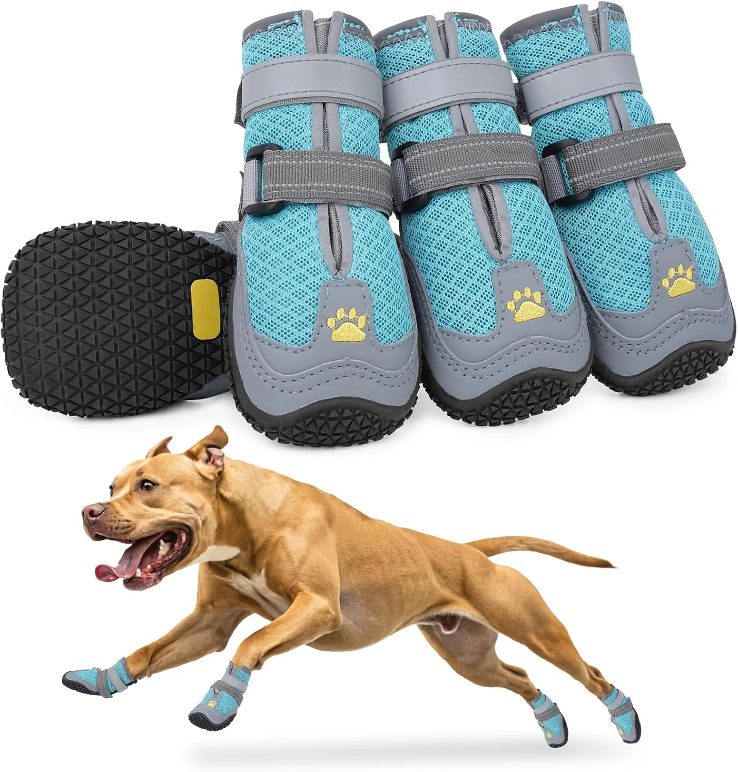 کفش سگ توری و تنفسی LUCKYPAW برای پیاده‌روی در هوای گرم، چکمه و محافظ پنجه سگ سایز بزرگ و متوسط برای پیاده‌روی در تابستان، زمستان و فضای باز، پاپوش‌های بازتابنده ضد لغزش برای کف چوبی (آبی فیروزه‌ای، سایز 6)