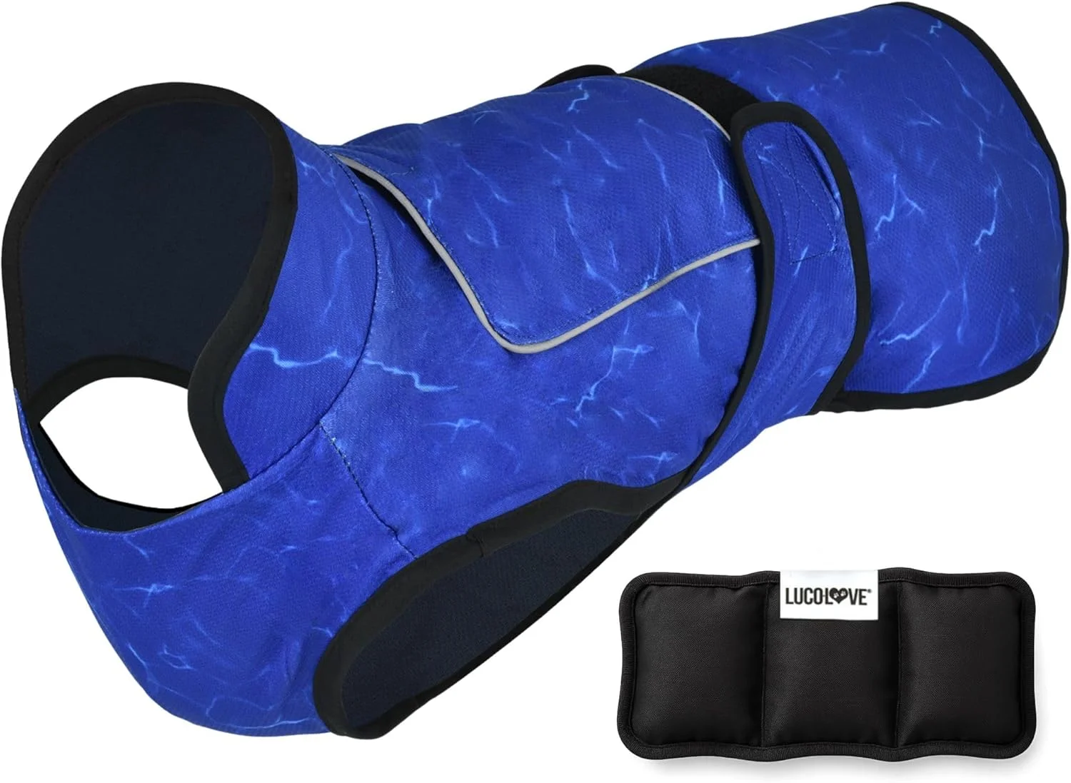 جلیقه خنک کننده سگ LUCOLOVE با بسته یخ - ژاکت خنک کننده تبخیری 2 لایه با یقه بلند، محافظت در برابر اشعه ماوراء بنفش و بسته یخ متناسب با اندازه - جلیقه خنک کننده برای سگ ها برای هوای گرم (آبی فیروزه ای، کوچک)