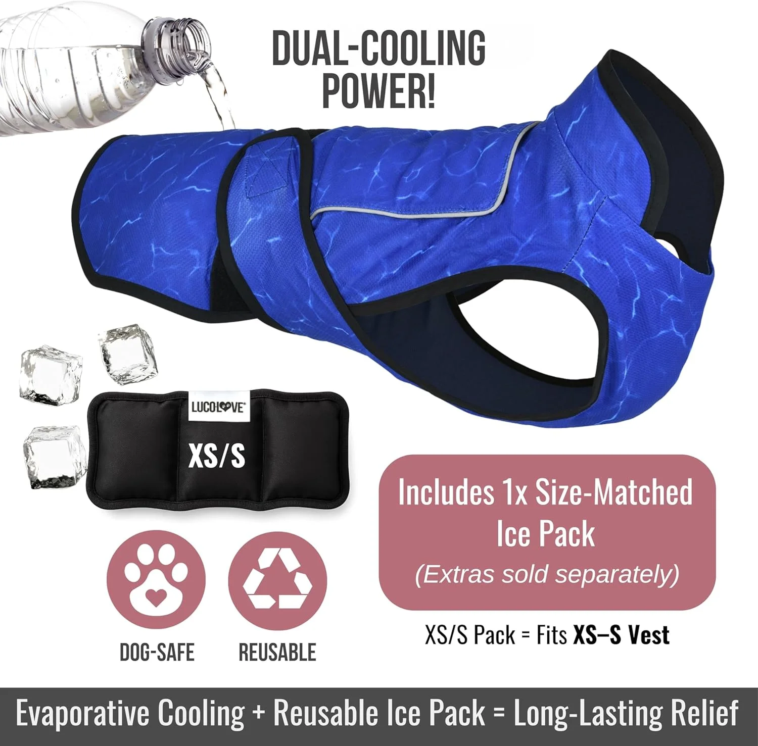جلیقه خنک کننده سگ LUCOLOVE با بسته یخ - ژاکت خنک کننده تبخیری 2 لایه با یقه بلند، محافظت در برابر اشعه ماوراء بنفش و بسته یخ متناسب با اندازه - جلیقه خنک کننده برای سگ ها برای هوای گرم (آبی فیروزه ای، کوچک)
