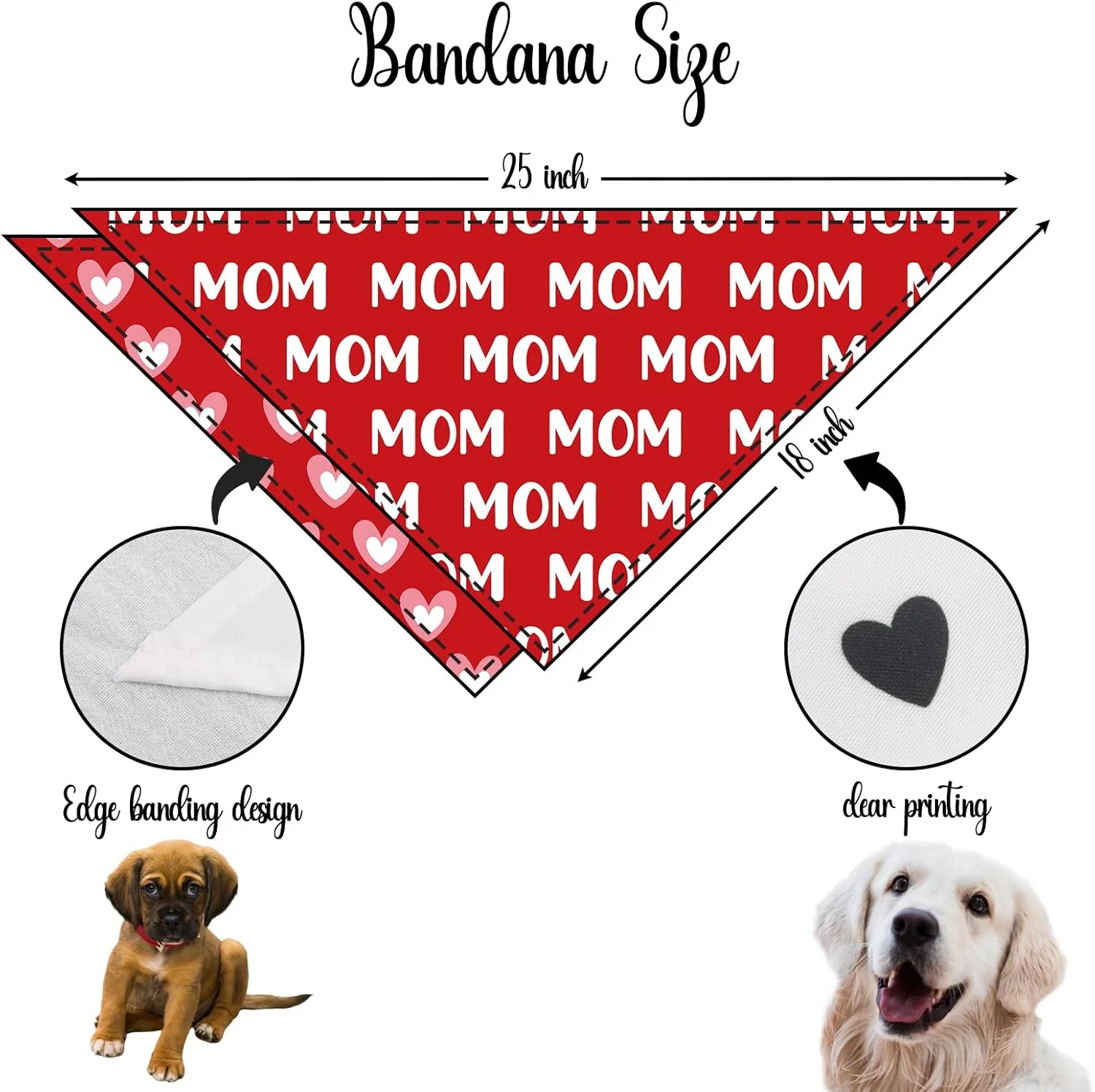 ست 2 عددی دستمال گردن سگ برای روز مادر، دستمال گردن حیوانات خانگی طرح "روز مادر مبارک، من مادرم را دوست دارم" با طرح قلب، مناسب سگ و گربه های کوچک و متوسط برای روز مادر و روز ولنتاین