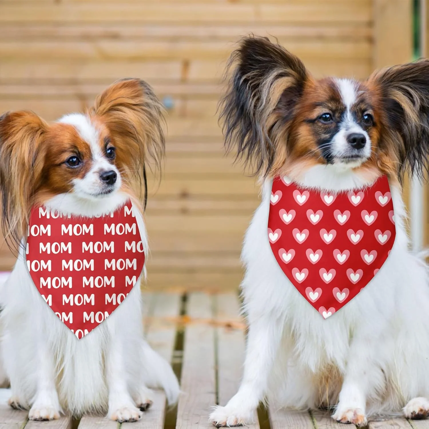 ست 2 عددی دستمال گردن سگ برای روز مادر، دستمال گردن حیوانات خانگی طرح "روز مادر مبارک، من مادرم را دوست دارم" با طرح قلب، مناسب سگ و گربه های کوچک و متوسط برای روز مادر و روز ولنتاین