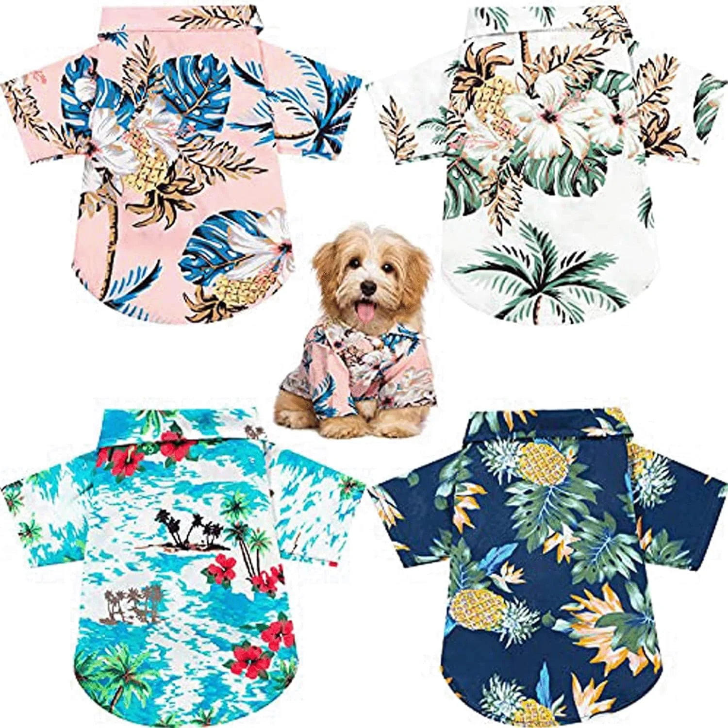تیشرت تابستانی طرح گلدار سگ و توله سگ مدل هاوایی NC - سایز M - بسته 4 عددی تیشرت تابستانی طرح گلدار سگ و توله سگ مدل هاوایی NC - سایز M - بسته 4 عددی