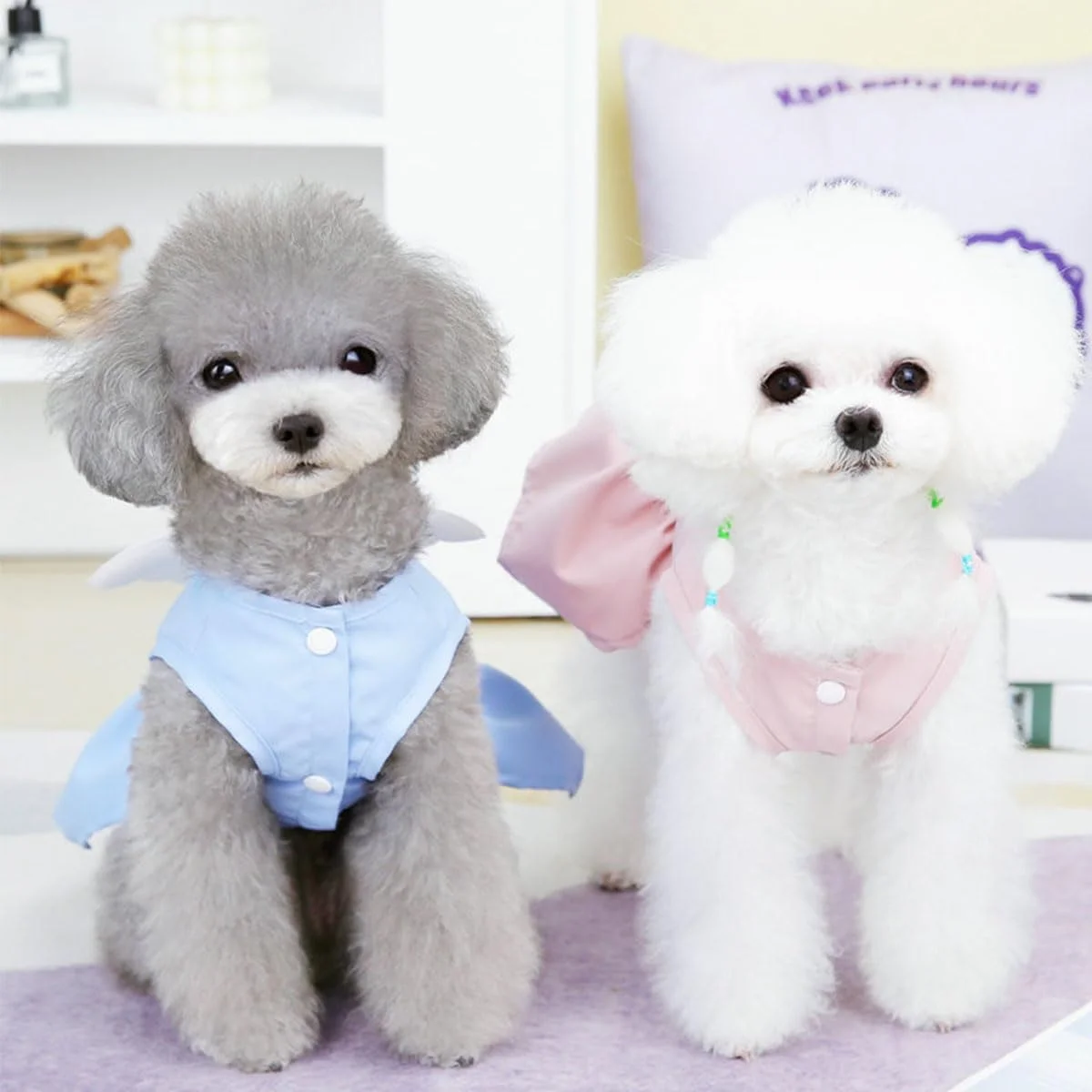 لباس سگ NeoStyle، لباس پاپی پرنسس پاپیون دار با بال های فرشته، لباس سگ مد روز، لباس های سگ کوچولو زیبا برای سگ های کوچک دخترانه طرح گلدار (L، بال های صورتی)