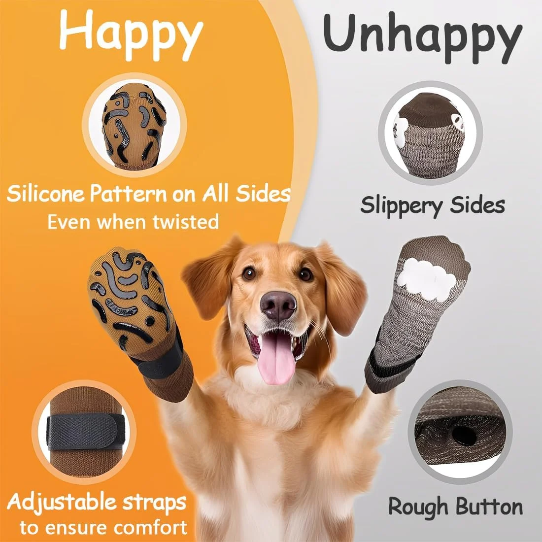 دو جفت جوراب سگ ضد لغزش، جوراب سگ با کفی ضد لغزش برای سطوح سخت، دسته های بسیار ضخیم، محافظت از پنجه برای استفاده در محیط داخلی (L)