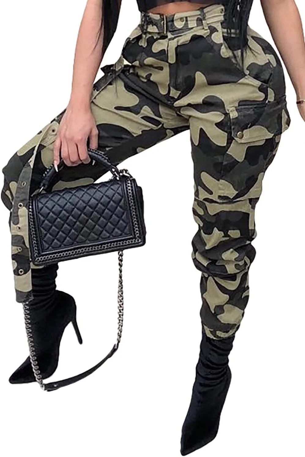 شلوار کارگو زنانه واکست طرح چریکی، کمر بلند، فیت باریک، شلوار استرچ فعال با جیب و کمربند شلوار کارگو زنانه واکست طرح چریکی، کمر بلند، فیت باریک، شلوار استرچ فعال با جیب و کمربند