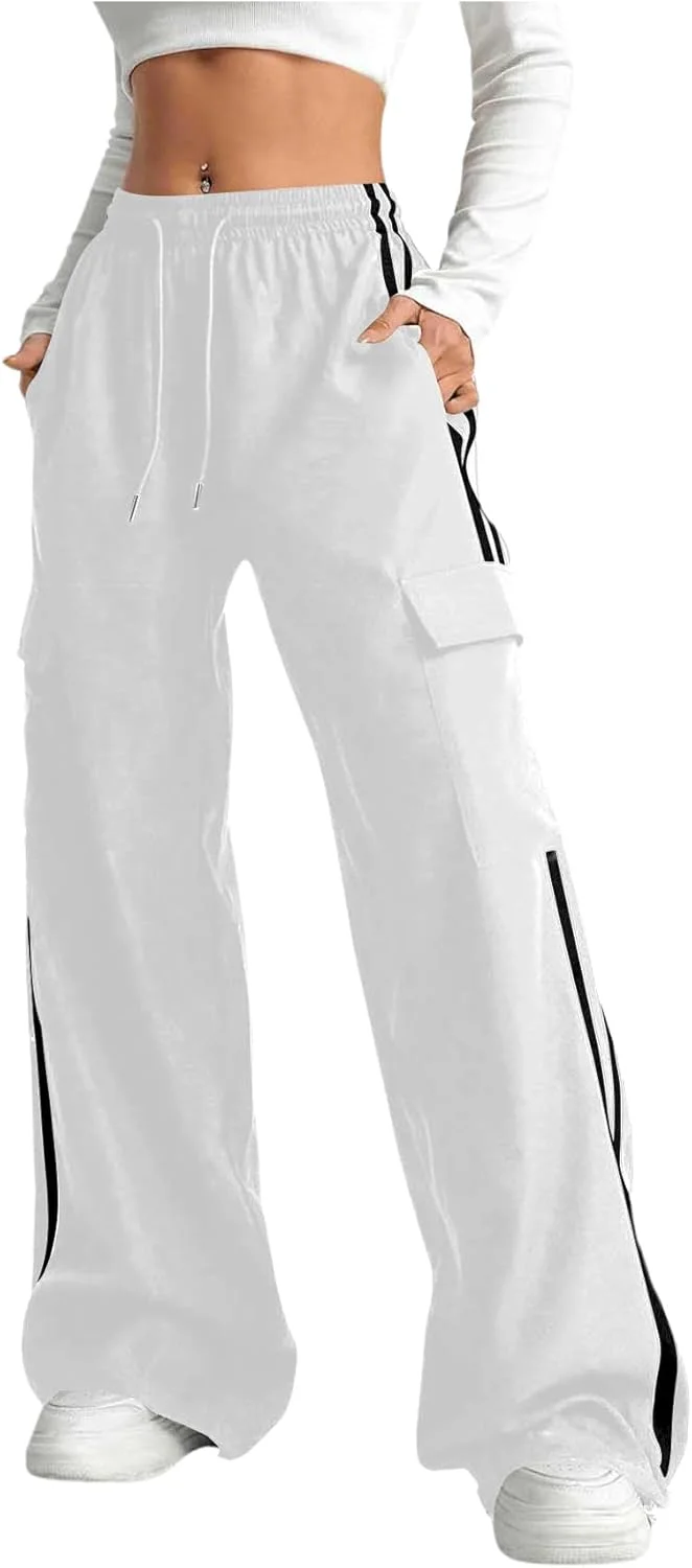 شلوار کارگو زنانه Verdusa، مدل بگ، راسته، پاچه گشاد، شلوار ورزشی راه راه، جاگر با جیب، مناسب استایل خیابانی و ورزشی