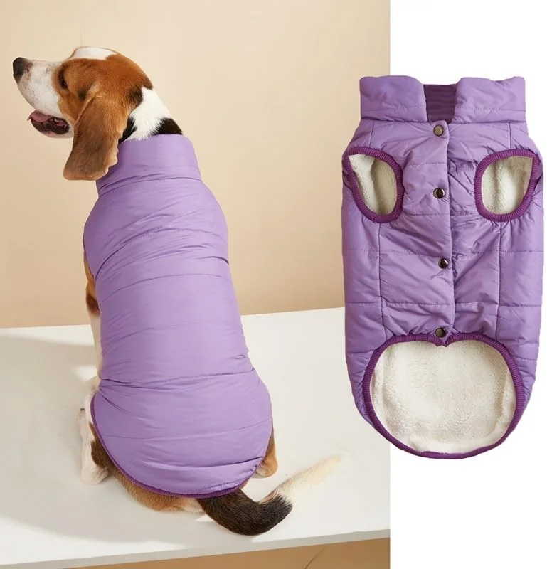کت زمستانی سگ ضد باد، جلیقه گرم سگ، لباس حیوانات خانگی مناسب هوای سرد با آستر پشمی دو لایه برای سگ های کوچک، متوسط و بزرگ (سایز S، بنفش)