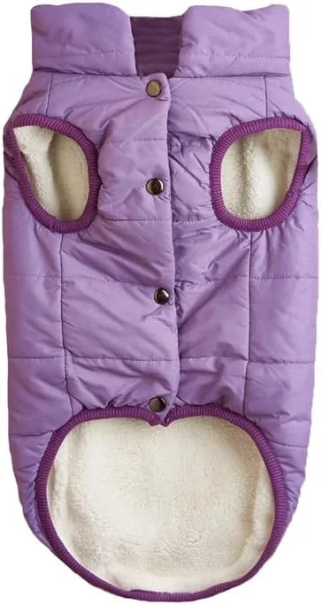 کت زمستانی سگ ضد باد، جلیقه گرم سگ، لباس حیوانات خانگی مناسب هوای سرد با آستر پشمی دو لایه برای سگ های کوچک، متوسط و بزرگ (سایز S، بنفش) کت زمستانی سگ ضد باد، جلیقه گرم سگ، لباس حیوانات خانگی مناسب هوای سرد با آستر پشمی دو لایه برای سگ های کوچک، متوسط و بزرگ (سایز S، بنفش)