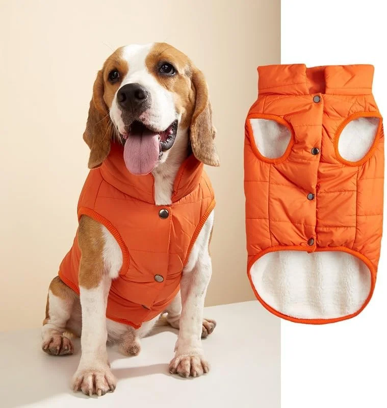 ژاکت زمستانی سگ ضد باد، کت گرم سگ، لباس حیوانات خانگی مناسب هوای سرد با آستر پشمی دو لایه برای سگ های کوچک، متوسط و بزرگ (XL، نارنجی)