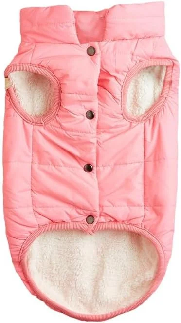 کت زمستانی سگ ضد باد، جلیقه گرم سگ، لباس حیوانات خانگی مناسب هوای سرد با آستر پشمی 2 لایه برای سگ های کوچک، متوسط و بزرگ (S، صورتی)