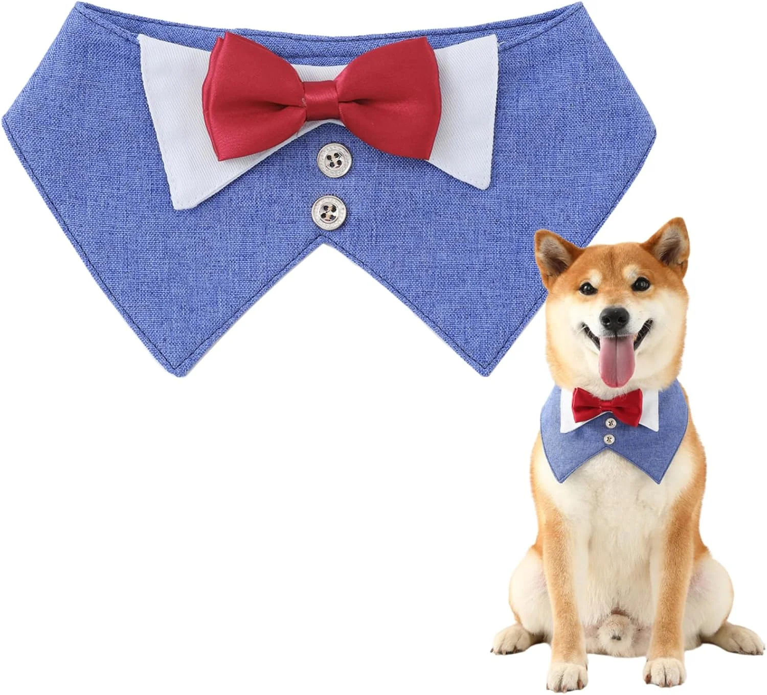 پاپیون و دستمال گردن سگ قابل تنظیم - لباس سگ شیک به سبک بریتانیایی برای عروسی، کریسمس، مهمانی ها | کت و شلوار تاکسیدو سگ با بست [XL]