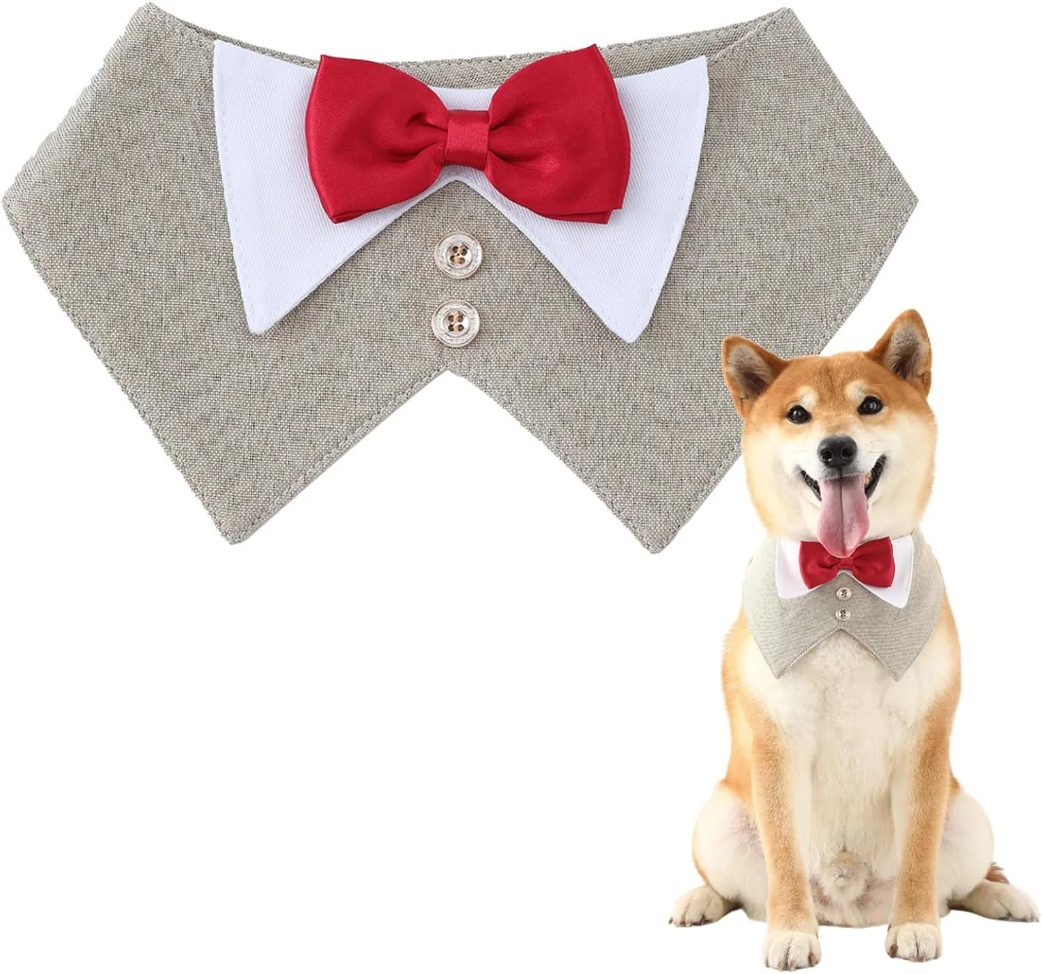 پاپیون و دستمال گردن سگ قابل تنظیم - لباس سگ شیک به سبک بریتانیایی برای عروسی، کریسمس، مهمانی ها | کت و شلوار تاکسیدو سگ با بست [L]