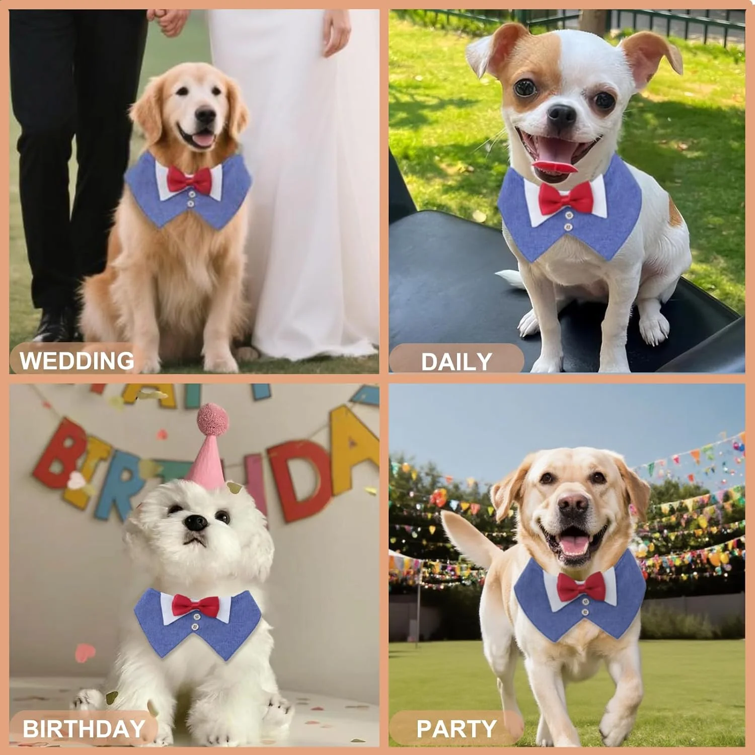 پاپیون و دستمال گردن سگ قابل تنظیم - لباس سگ شیک به سبک بریتانیایی برای عروسی، کریسمس، مهمانی ها | کت و شلوار تاکسیدو سگ با بست [XL]