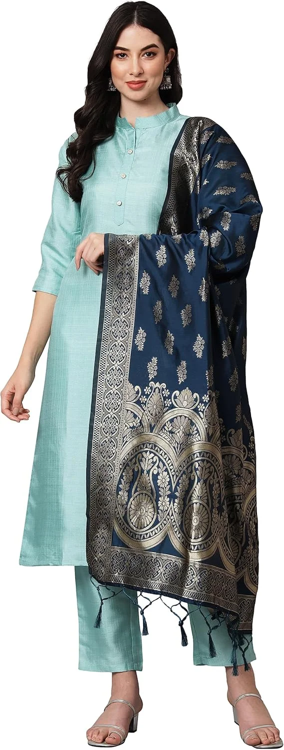 ورده‌فوگل، کورتا راسته زنانه، ترکیبی از ابریشم و پنبه، به همراه شلوار و دوپاتای ابریشم بنارسی