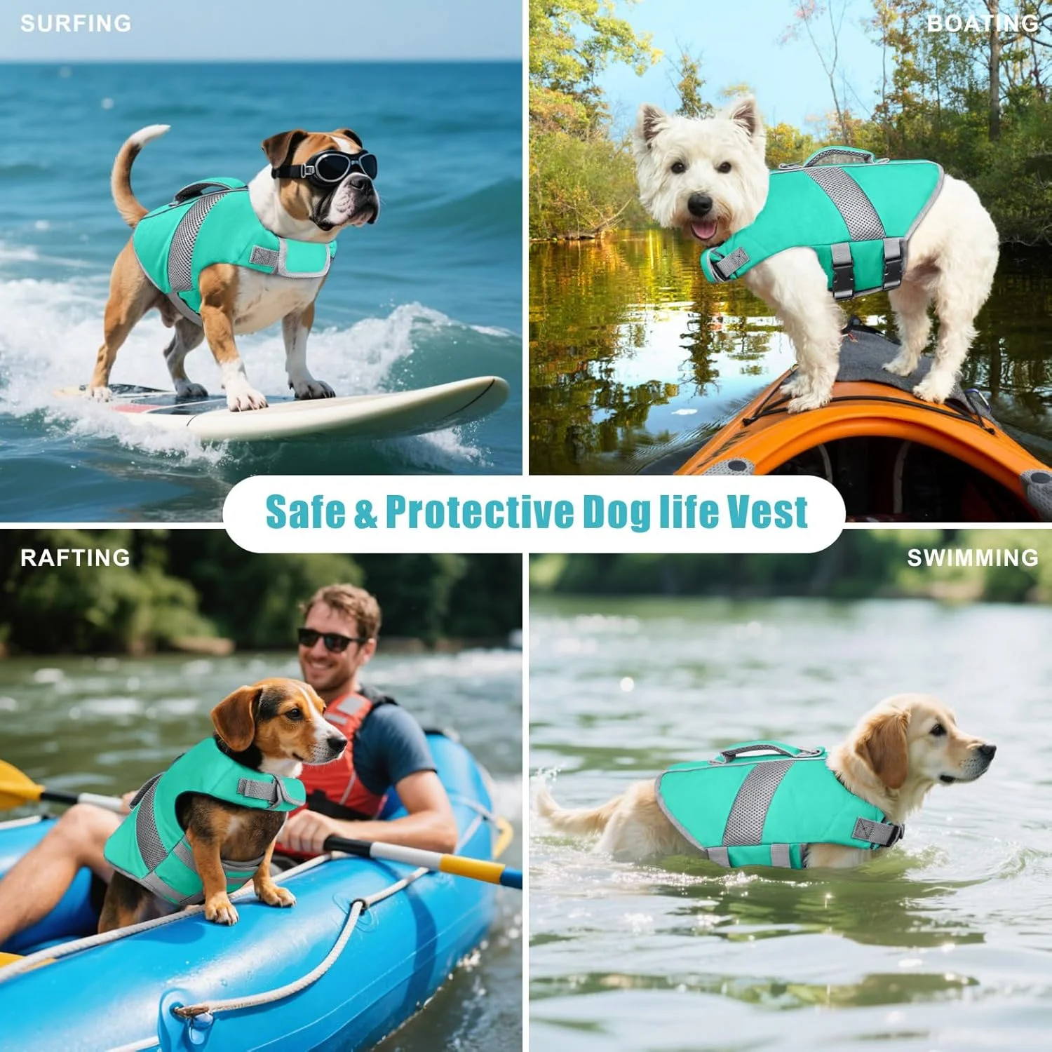 جلیقه نجات سگ، شناور بالا، جلیقه نجات سگ بازتابنده، لباس شنا برای سگ های کوچک، متوسط و بزرگ برای شنا، قایق سواری، موج سواری و قایق رانی