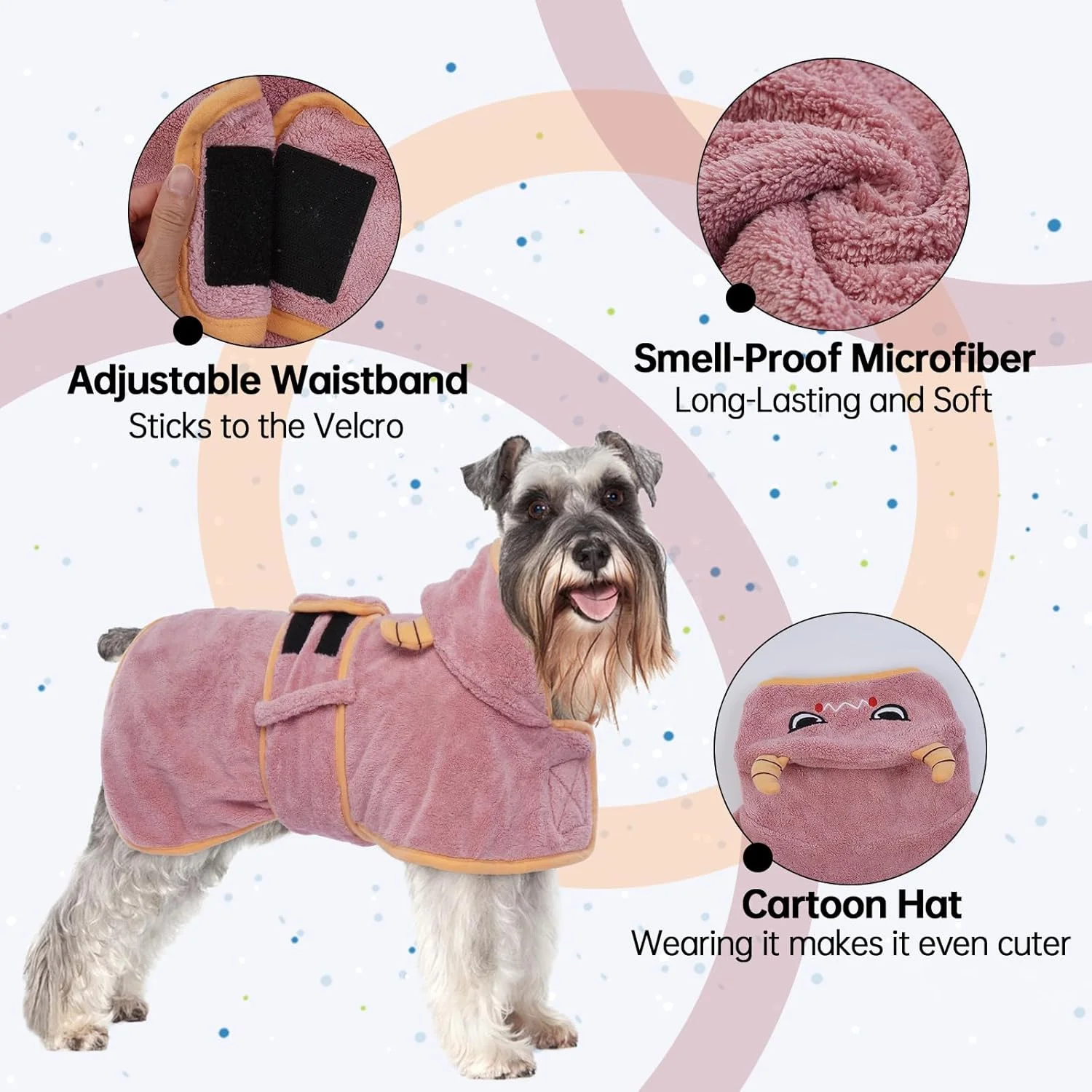 روپوش خشک کن سگ، حوله سگ برای خشک کردن سگ ها، حوله صورتی سگ برای سگ های کوچک، حوله میکروفایبر سوپر با کلاه، بند شکمی قابل تنظیم برای داشهوند، یورکی، چیواوا، XS