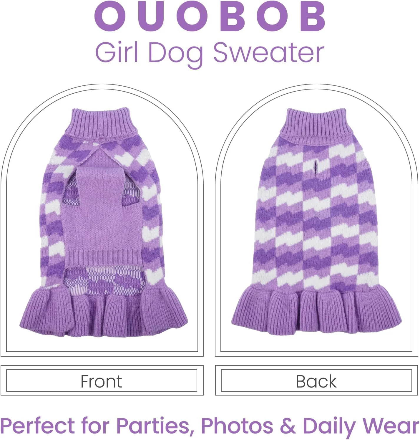 پلیور بافتنی یقه اسکی سگ دخترانه، لباس گرم زمستانی سگ برای استفاده روزمره یا مناسبت های خاص - بنفش سایز M