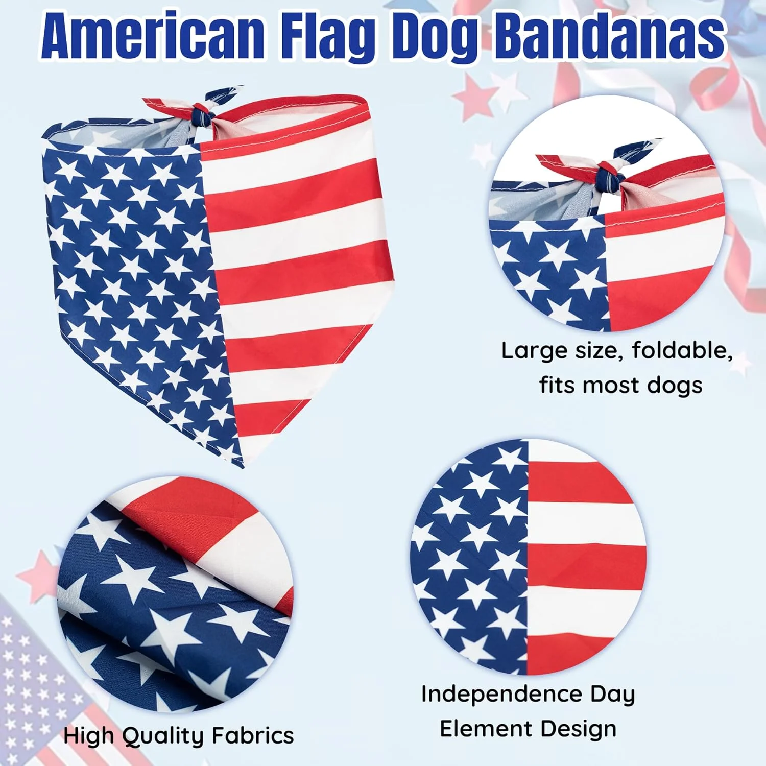 ست 3 تکه اوسیا برای سگ ها با طرح چهارم جولای، شامل دستمال گردن، کلاه و پاپیون با طرح پرچم آمریکا مناسب سگ های کوچک، متوسط و بزرگ