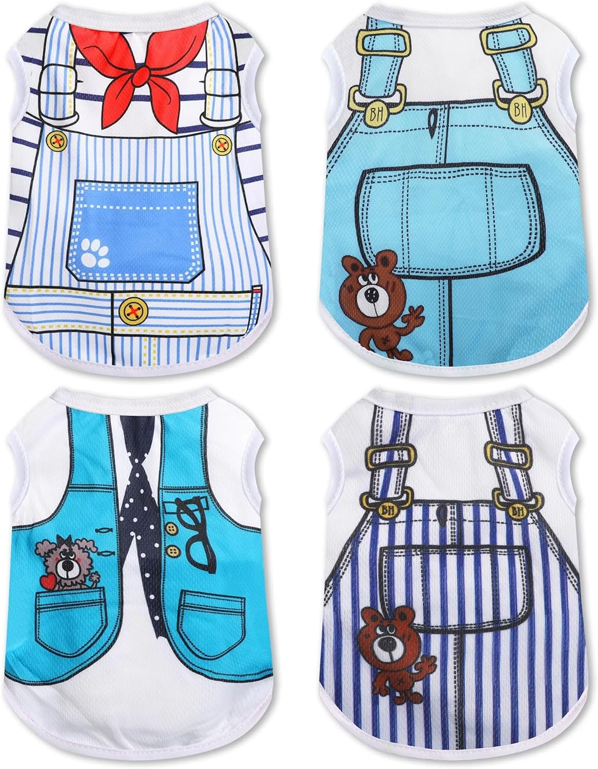 ست 4 عددی لباس توله سگ برای سگ های کوچک پسرانه: تیشرت های کشی سگ با طرح های زیبا، خشک شونده سریع و سبک وزن مناسب بهار و تابستان، لباس سگ سایز خیلی خیلی کوچک مناسب چی‌واوا
