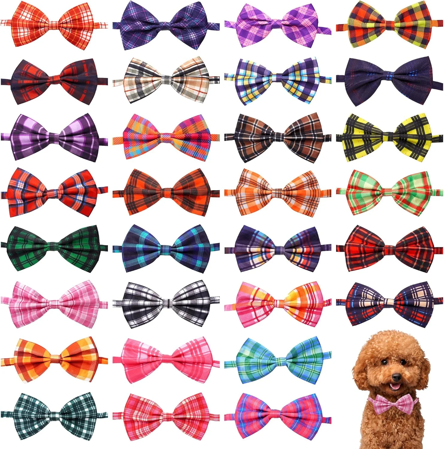 پاپیون سگ طرح چهارخانه Pai Sence، بسته 30 عددی، پاپیون سگ قابل تنظیم برای گربه های کوچک، طرح های متنوع پنجه، مناسب مهمانی و آراستگی