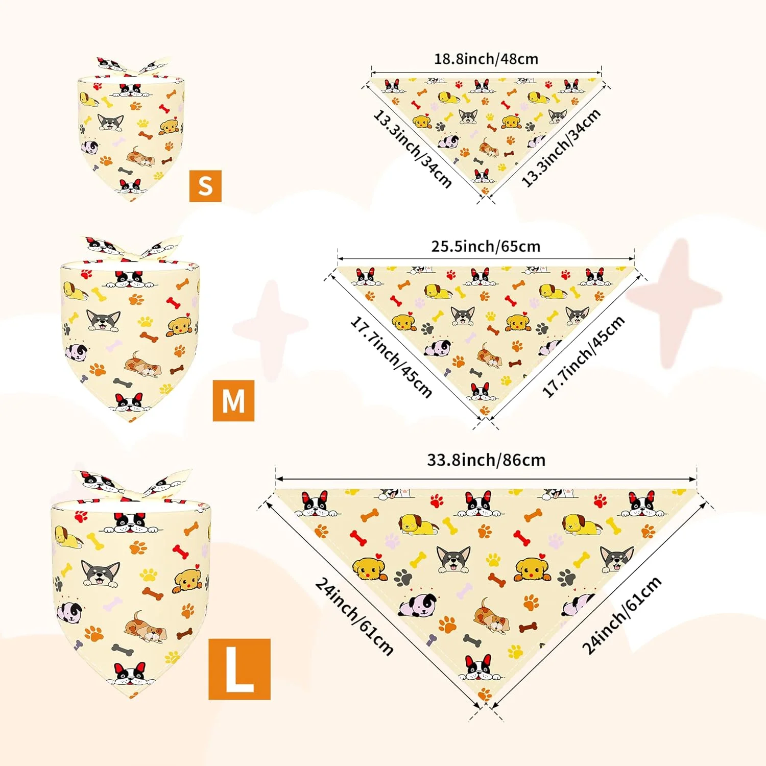 ست 60 عددی دستمال گردن سگ با طرح پنجه در 3 سایز مختلف، مناسب سگ و گربه های کوچک، متوسط و بزرگ، شال گردن قابل تنظیم برای استفاده روزانه، مهمانی و آراستگی، سایزهای S، M و L
