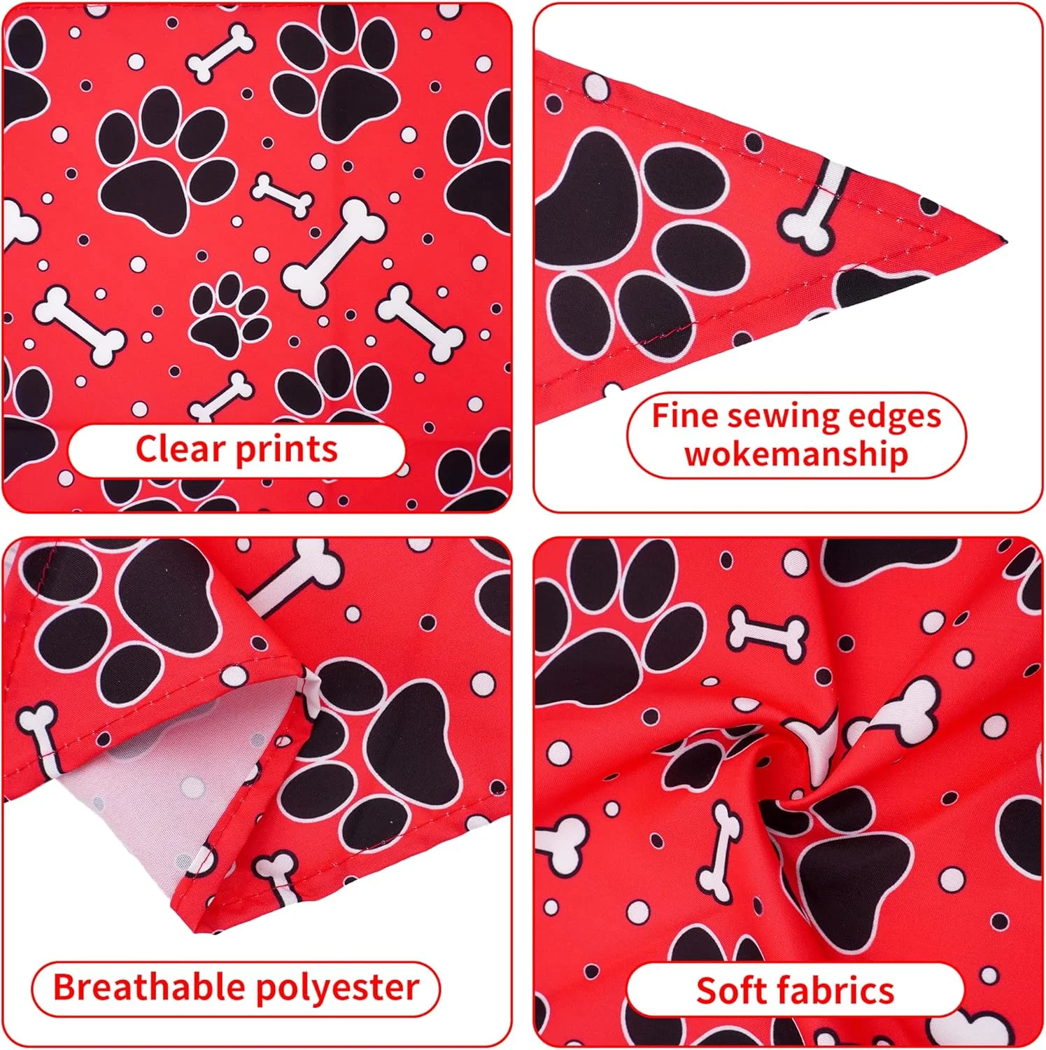 ست 60 عددی دستمال گردن سگ با طرح پنجه در 3 سایز مختلف، مناسب سگ و گربه های کوچک، متوسط و بزرگ، شال گردن قابل تنظیم برای استفاده روزانه، مهمانی و آراستگی، سایزهای S، M و L