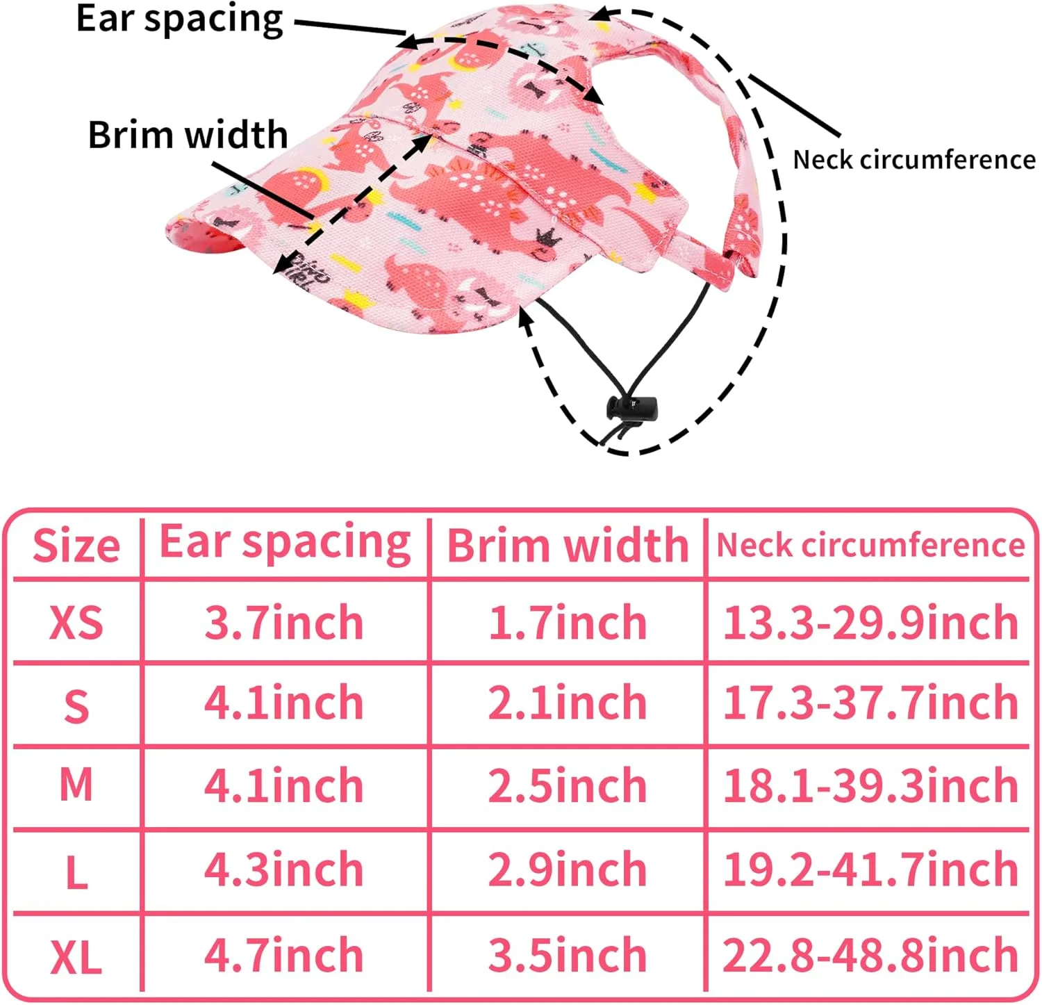 کلاه بیسبال سگ طرح دایناسور Pai Sence، کلاه آفتابی ساحلی تابستانی گربه صورتی، کلاه لبه دار سگ های کوچک با سوراخ های گوش، دخترانه سایز XS