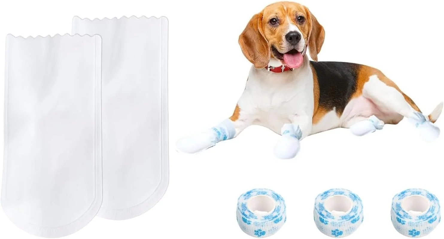 محافظ پنجه سگ 3 بسته 60 عددی - جوراب سگ یکبار مصرف خود چسب ضد آب برای پنجه های آسیب دیده، جلوگیری از لیسیدن و خراشیدن، جوراب های ضد لغزش برای پیاده روی در داخل و خارج از منزل