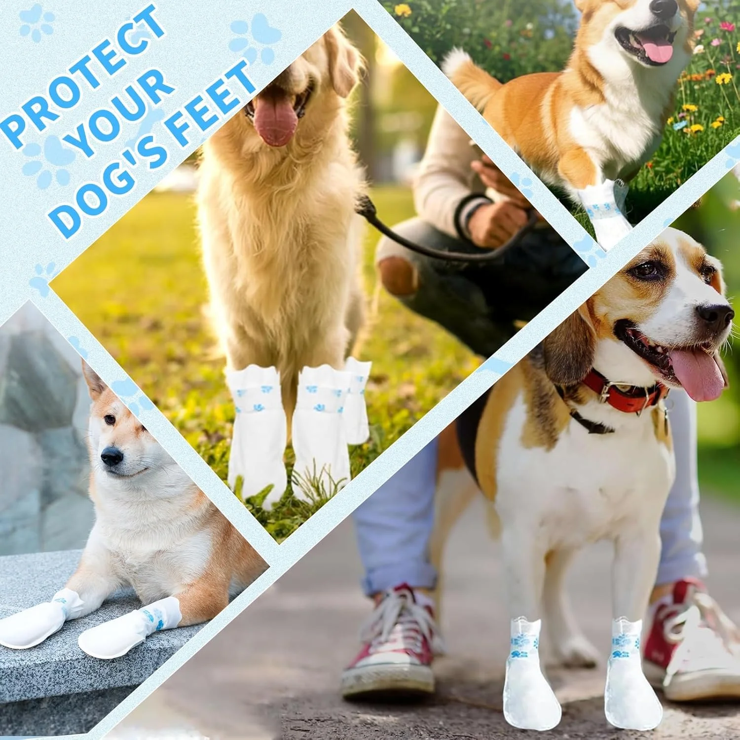 محافظ پنجه سگ 3 بسته 60 عددی - جوراب سگ یکبار مصرف خود چسب ضد آب برای پنجه های آسیب دیده، جلوگیری از لیسیدن و خراشیدن، جوراب های ضد لغزش برای پیاده روی در داخل و خارج از منزل