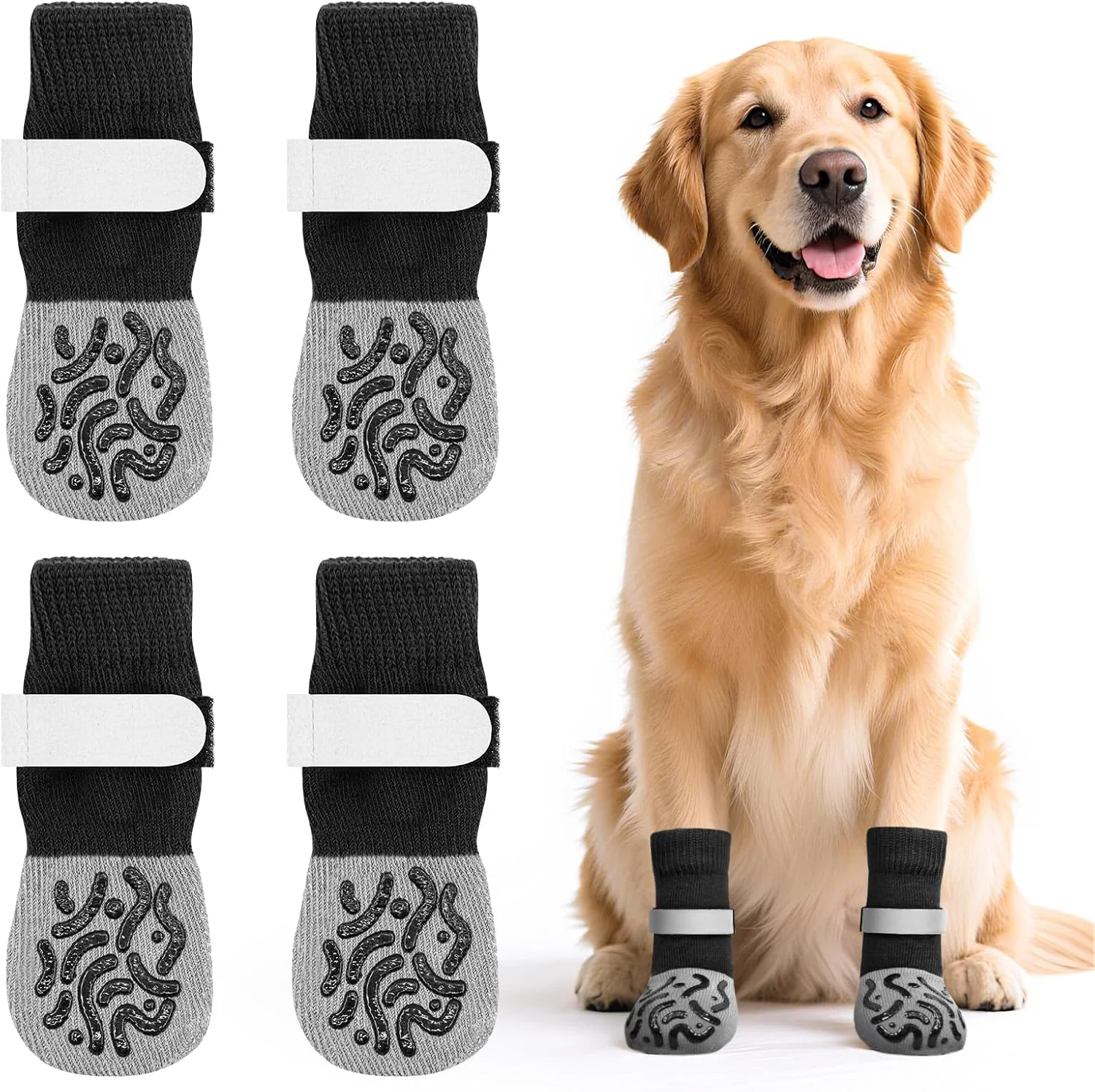 2 جفت جوراب سگ ضد لغزش برای جلوگیری از لیسیدن پنجه، محافظ پنجه سگ، جوراب سگ با چسبندگی قوی، چکمه و کفش سگ قابل تنظیم برای سگ های مسن، مناسب برای سطوح چوبی، استفاده در داخل و خارج از خانه
