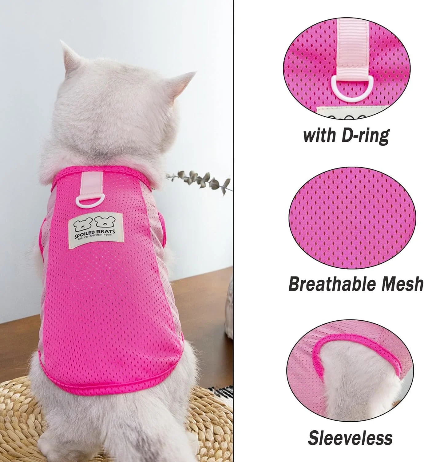 تی‌شرت توری تنفسی PAIDEFUL برای سگ‌های کوچک، جلیقه خنک تابستانی سگ، تی‌شرت نرم و سبک توله سگ، تاپ بدون آستین حیوانات خانگی، لباس‌های راحت چی‌واوا، لباس گربه با حلقه D، صورتی، XS