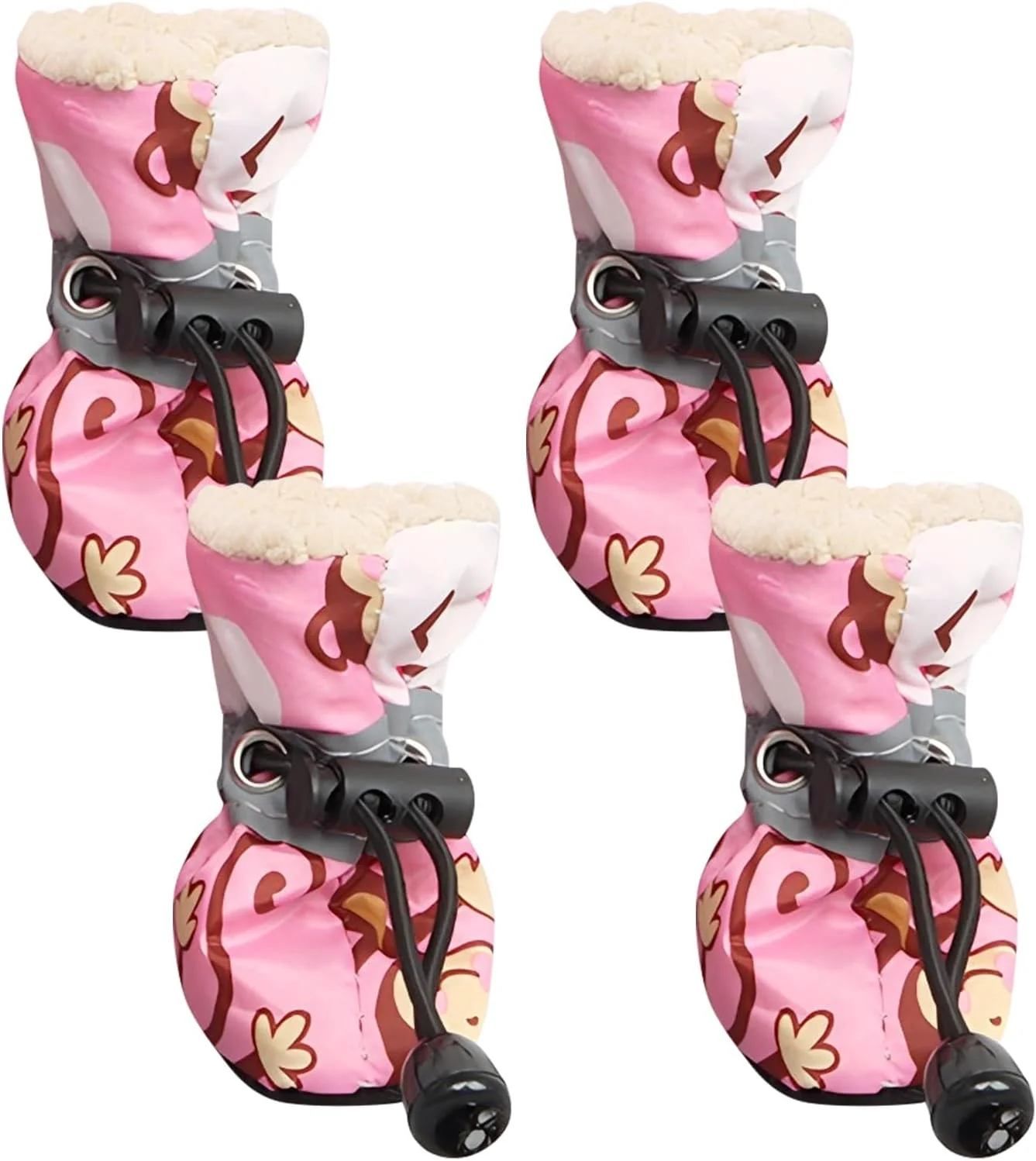 2 جفت پاپوش سگ ضد آب - محافظ پنجه ضد لغزش با بندهای قابل تنظیم | جوراب های گرم و جلوگیری از لیسیدن برای استفاده در داخل و خارج از خانه (صورتی، سایز XS-XL، نوارهای بازتابنده)