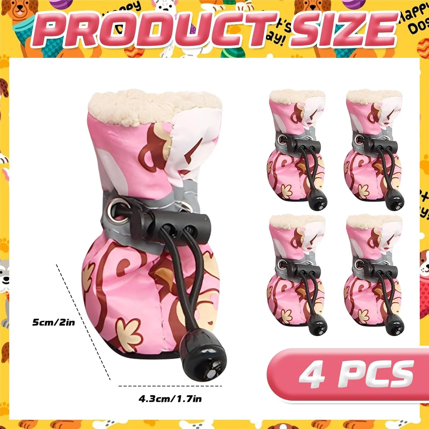 2 جفت پاپوش سگ ضد آب - محافظ پنجه ضد لغزش با بندهای قابل تنظیم | جوراب های گرم و جلوگیری از لیسیدن برای استفاده در داخل و خارج از خانه (صورتی، سایز XS-XL، نوارهای بازتابنده)