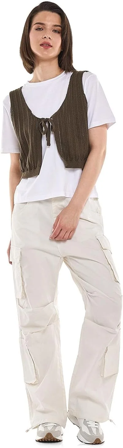 شلوار کارگو پارچه‌ای زنانه آر اند بی مدل 325-1224WY001-4 با بست دکمه‌ای