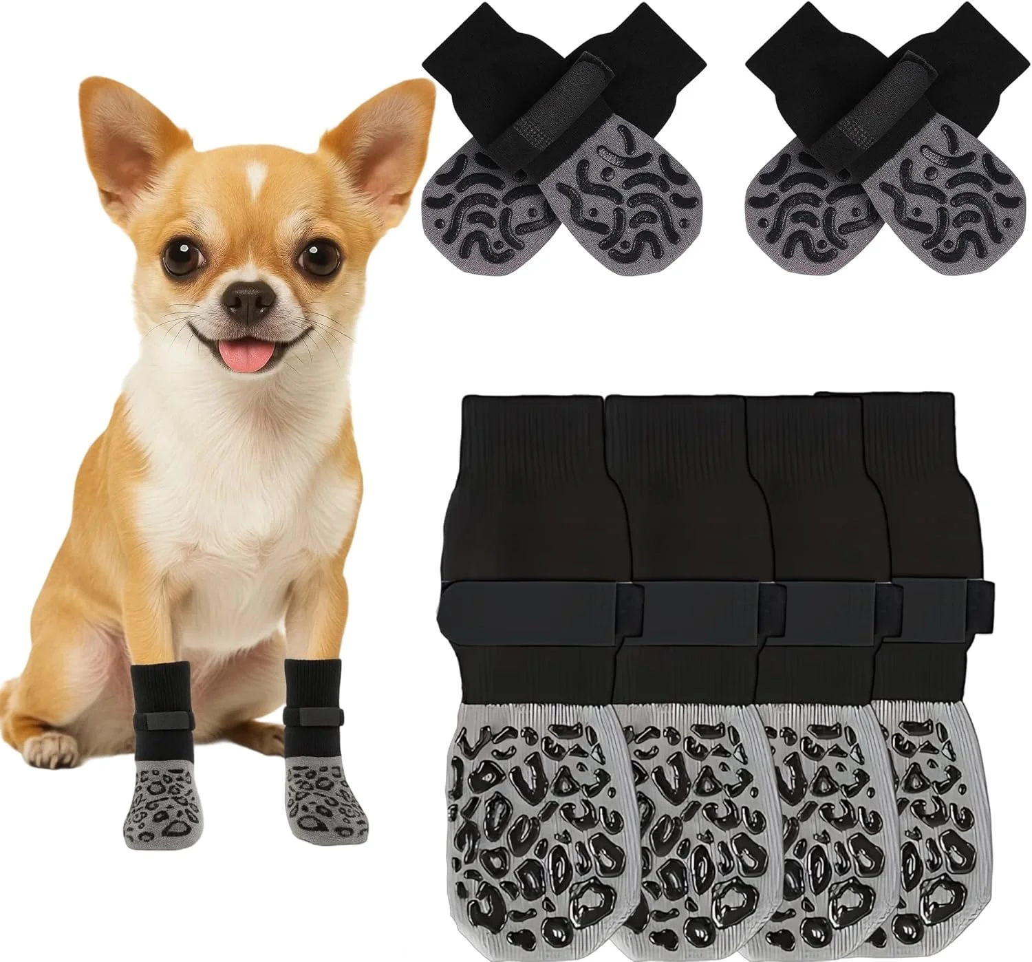 ست جوراب سگ غیر لغزنده PangWuu شامل 8 عدد، کفش سگ با محافظت از پنجه برای فضای باز، جوراب سگ غیر لغزنده برای آسیب دیدگی و محافظت در برابر نشت، 4 عدد سایز بزرگ طرح پلنگی و 4 عدد سایز متوسط طرح کرم ابریشم ست جوراب سگ غیر لغزنده PangWuu شامل 8 عدد، کفش سگ با محافظت از پنجه برای فضای باز، جوراب سگ غیر لغزنده برای آسیب دیدگی و محافظت در برابر نشت، 4 عدد سایز بزرگ طرح پلنگی و 4 عدد سایز متوسط طرح کرم ابریشم