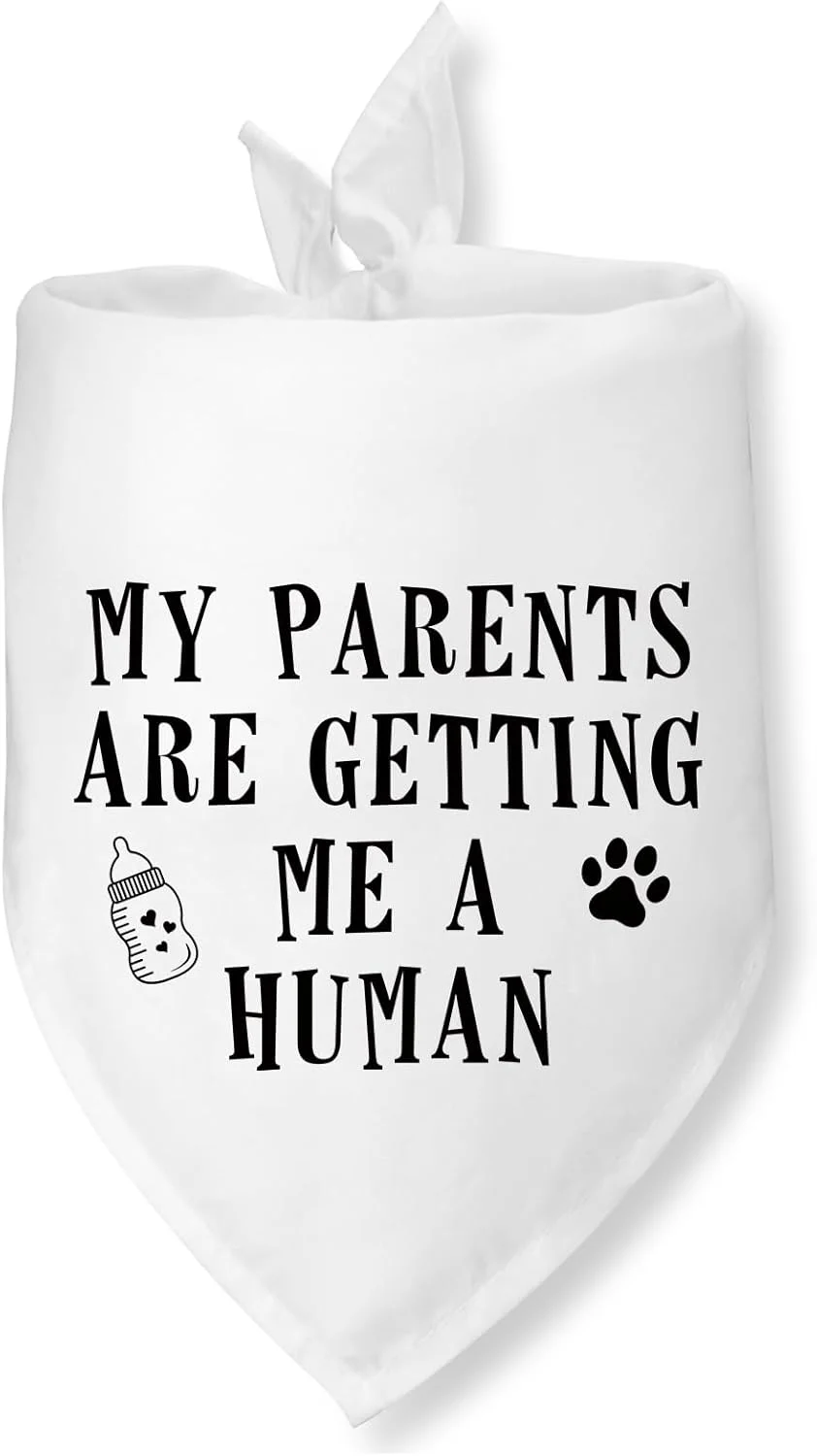 دستمال گردن سگ با طرح "پدر و مادرم دارند برایم یک انسان می آورند"، دستمال گردن سگ برای اعلام بارداری، روسری حیوانات خانگی برای سگ ها و گربه های کوچک و متوسط دستمال گردن سگ با طرح "پدر و مادرم دارند برایم یک انسان می آورند"، دستمال گردن سگ برای اعلام بارداری، روسری حیوانات خانگی برای سگ ها و گربه های کوچک و متوسط