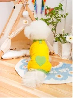 لباس خواب سگ، یک عدد، طرح قلب، لباس سگ کوچک (زرد، سایز S)