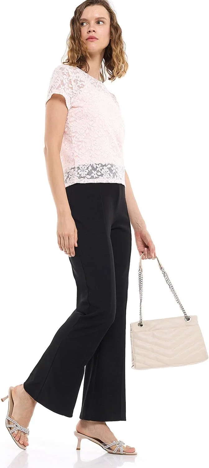 شلوار دمپا گشاد بافت دار زنانه آر اند بی مدل 425-1193WY014-1 با بست زیپی