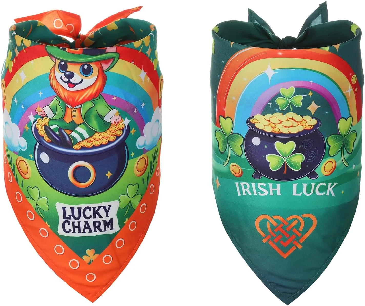 دستمال گردن سگ برای روز سنت پاتریک، بسته 2 عددی دستمال گردن بزرگ سگ برای تعطیلات، دستمال گردن مثلثی دو طرفه برای حیوانات خانگی در روز سنت پاتریک، طرح چاپی دوست داشتنی، دستمال گردن برای سگ های بزرگ