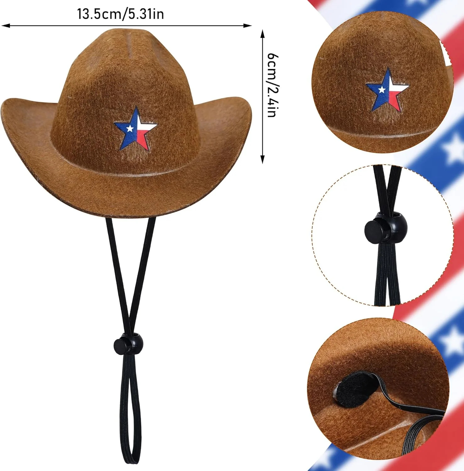 ست کلاه کابویی و دستمال گردن سگ با طرح میهن پرستانه، لوازم جانبی لباس روز استقلال حیوانات خانگی برای سگ ها و گربه ها (راه راه)