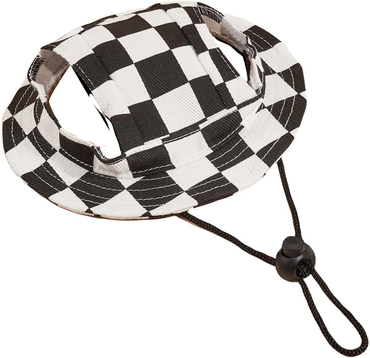 کلاه سگ طرح چهارخانه با سوراخ گوش لبه گرد کلاه آفتابگیر سگ گربه توله سگ کلاه سطلی محافظت در برابر آفتاب در فضای باز کلاه حیوانات خانگی برای گربه ها سگ های کوچک متوسط (سیاه و سفید، M)