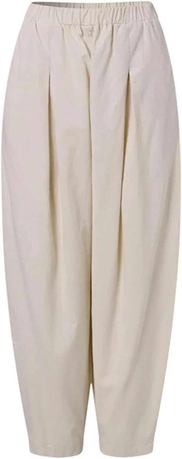 شلوار راحتی زنانه، رنگ ثابت، ساده، کتان و لینن، مدل حریم، با طراحی کمر کشی - سرمه ای - سایز 3XL