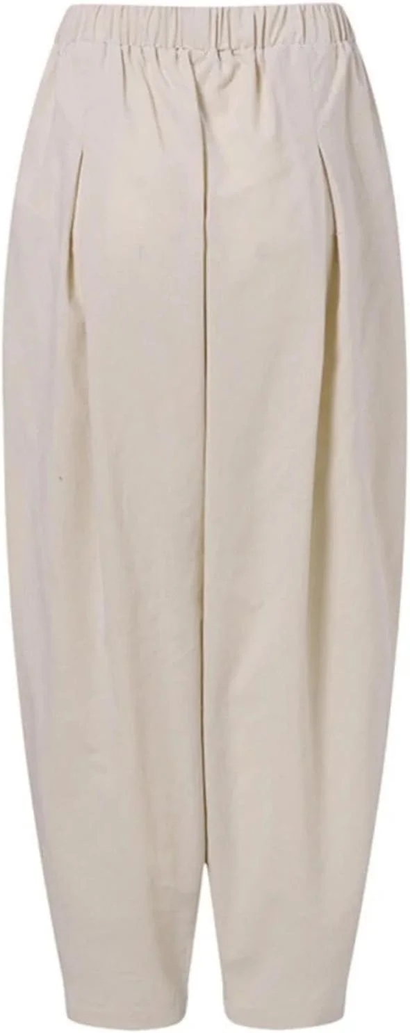 شلوار راحتی زنانه، رنگ ثابت، ساده، کتان و لینن، مدل حریم، با طراحی کمر کشی - سرمه ای - سایز 3XL