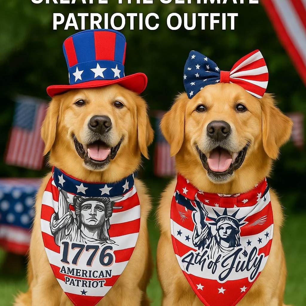 دستمال گردن سگ طرح چهارم جولای، دستمال گردن طرح پرچم آمریکا برای سگ ها، لوازم جانبی بادوام و راحت برای جشن های روز استقلال