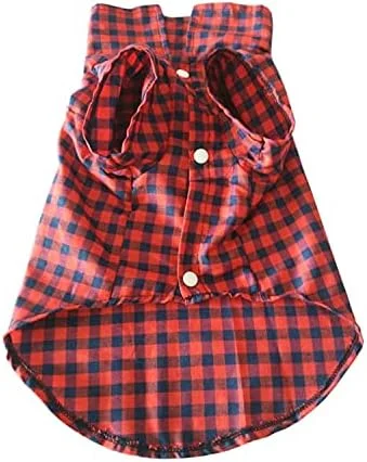 لباس سگ با طرح چهارخانه و دامن پاپیون دار شیک و زیبا، لباس گرم زمستانی غیر رسمی سگ - مناسب برای سگ های کوچک، متوسط و بزرگ (چهارخانه قرمز مشکی، سایز S)
